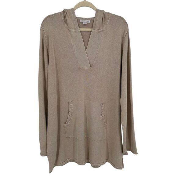 Barefoot Dreams CozyChic Lite Tan Hooded Pullover Tunic Sweater Size 1X - Picture 1 of 8